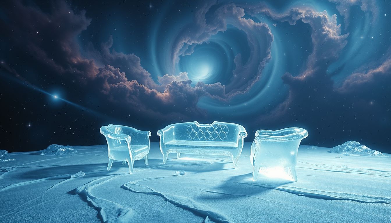 Eine Eiskalt-Garnitur symbolisiert vergängliche Schönheit und Zerbrechlichkeit.