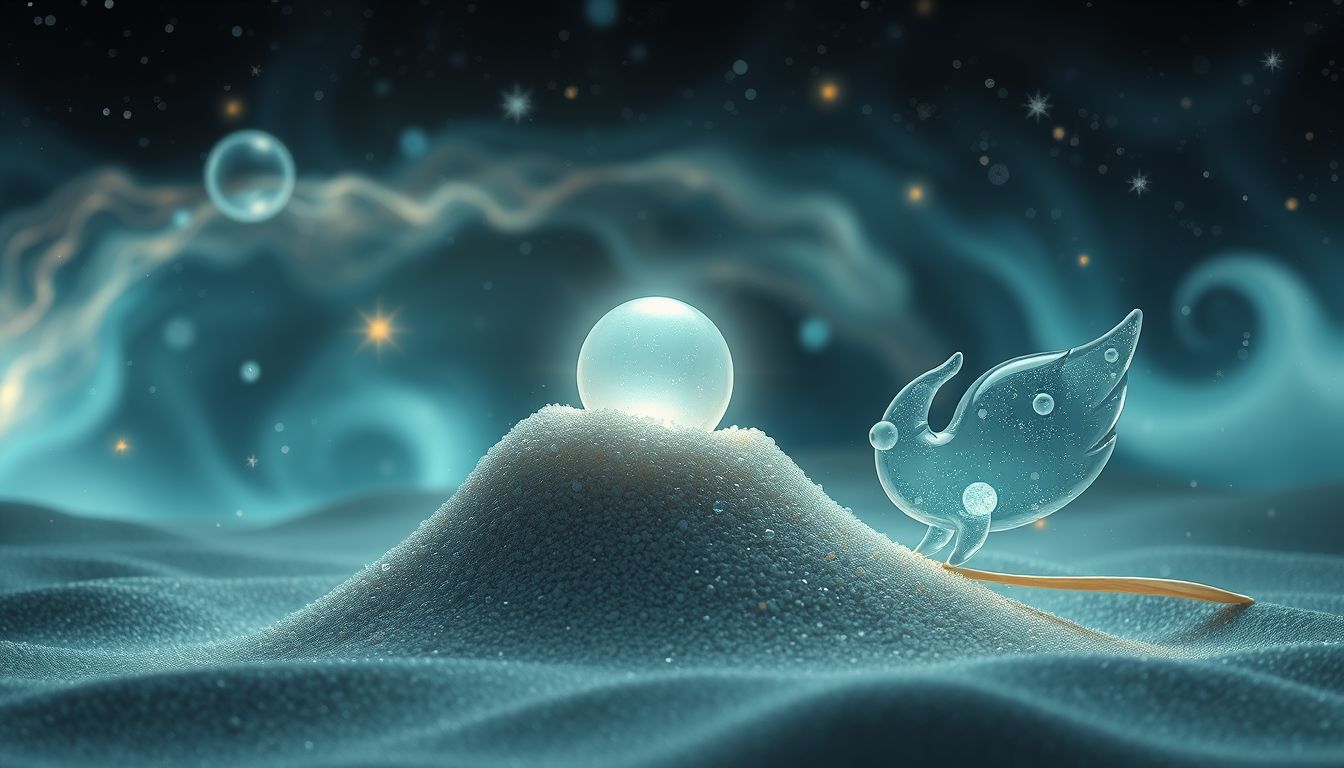Eine Perle im Sand symbolisiert verborgene Chancen und Wert.