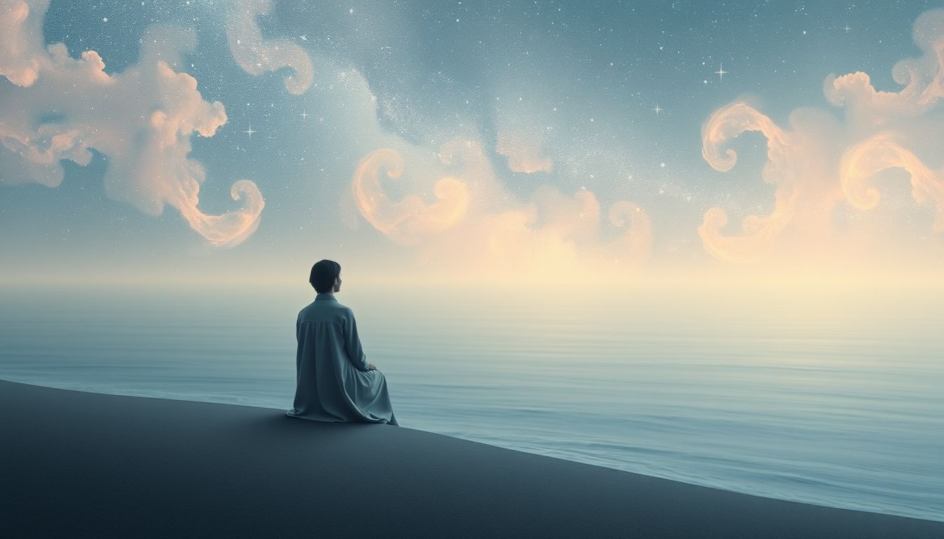 Der leere Meerblick symbolisiert Sehnsucht nach innerer Freiheit.