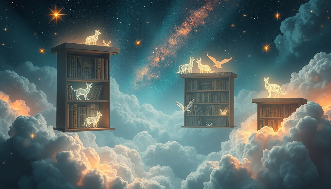 In Traum 23 symbolisieren Tiere in Buchhandlungen unbewusste Kreativität und Weisheit.