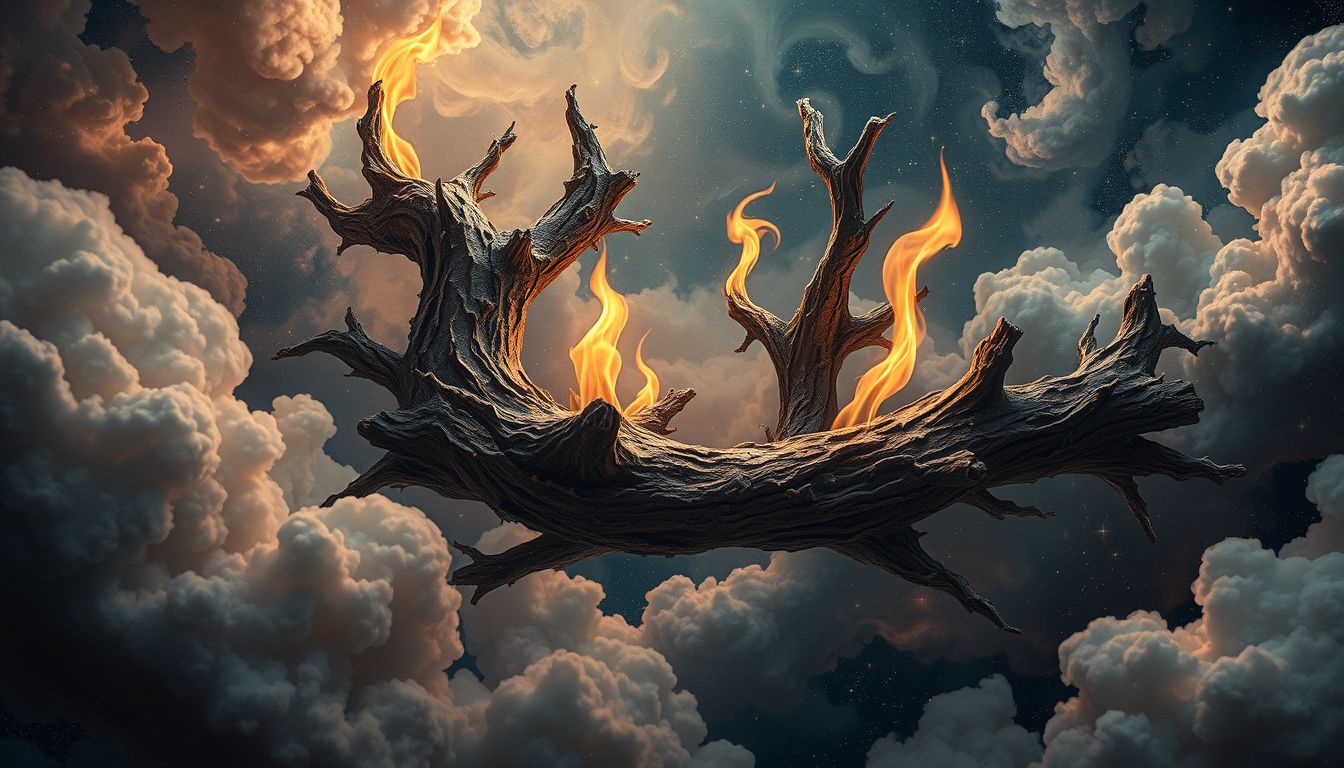 Traum 26: Baumrinde schützt, Feuer symbolisiert innere Transformation.