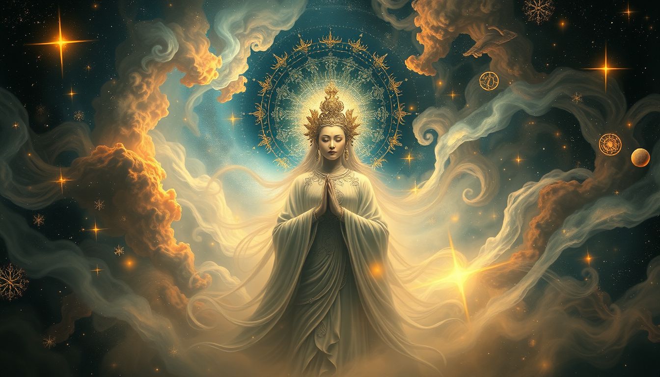 Traum 26 symbolisiert Weisheit und spirituelle Führung durch asiatische Gottheit.