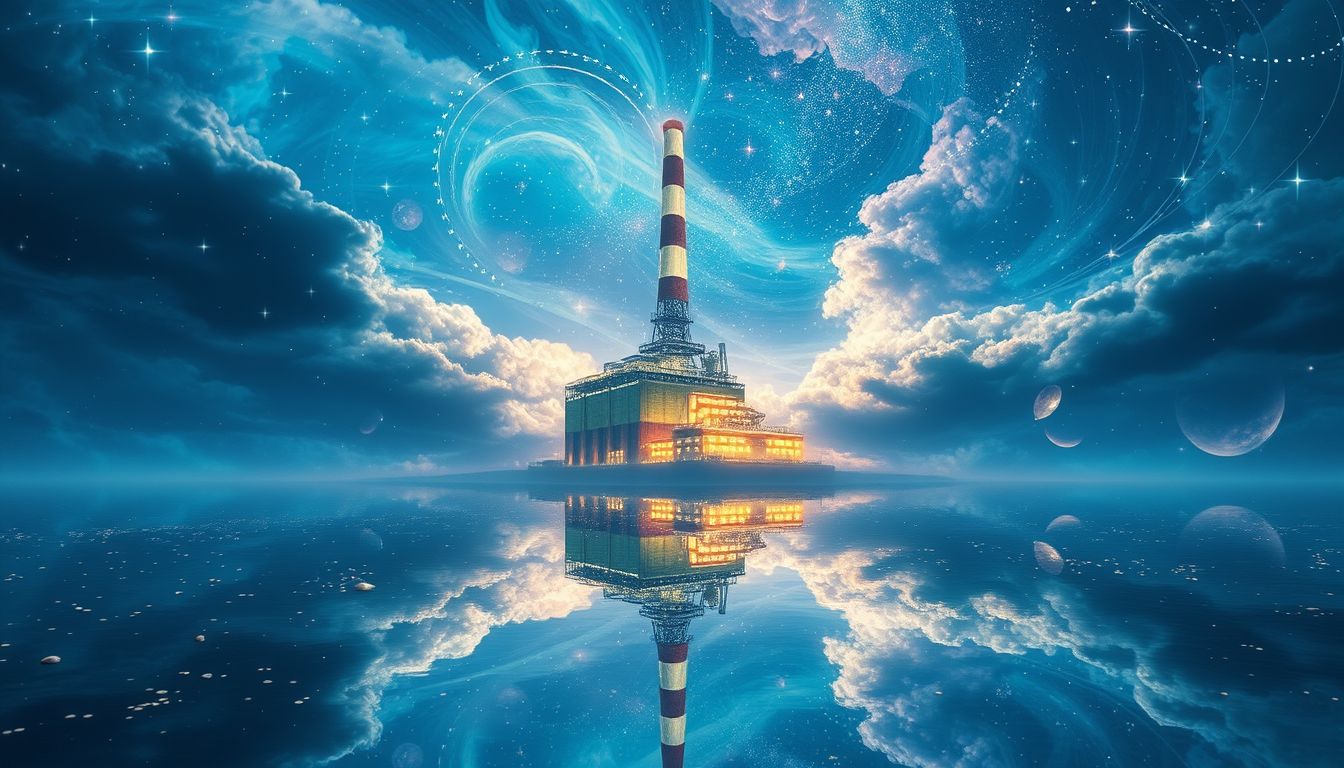 Ein im Wasser spiegelnder Fabrikturm symbolisiert verborgene Emotionen.