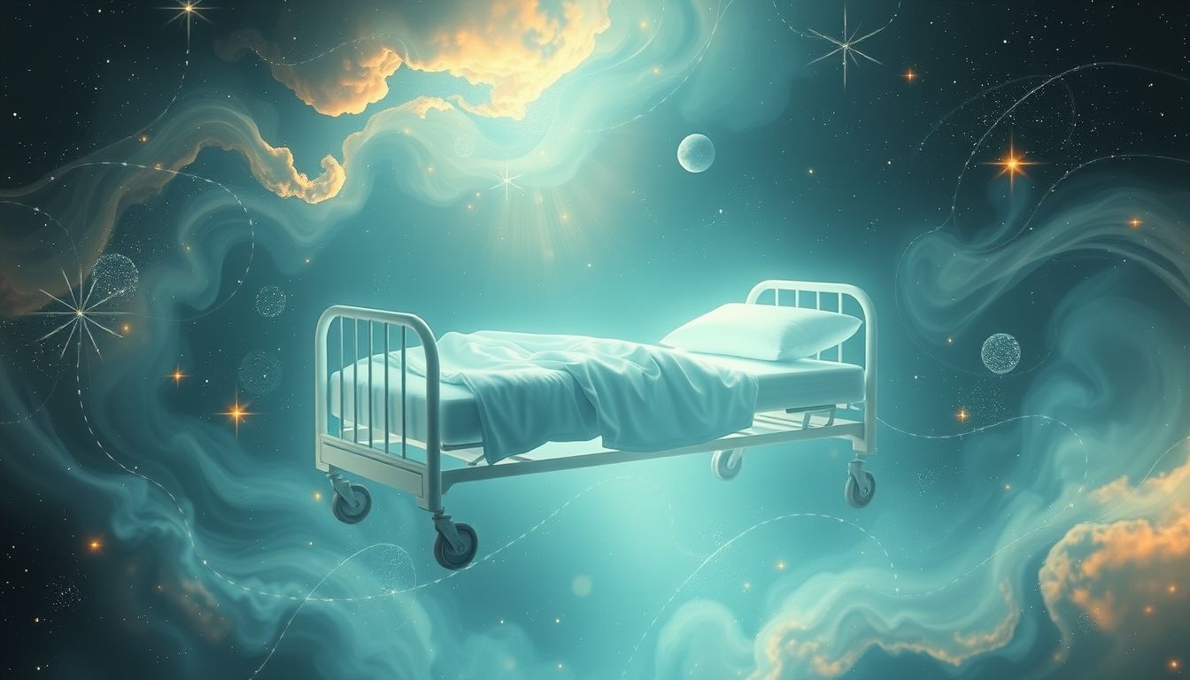 Ein sprechendes Krankenbett symbolisiert verborgene emotionale Heilung.