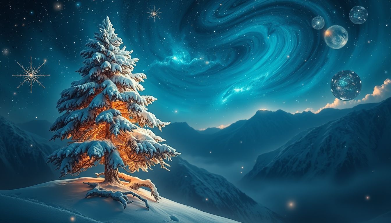 Ein schneebedeckter Bergkiefertraum symbolisiert Reinheit und Klarheit.