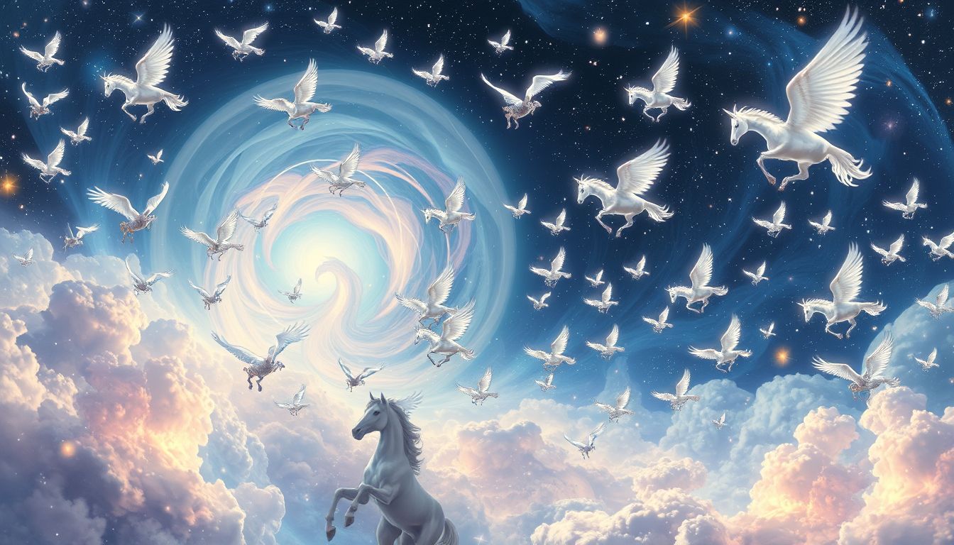 Viele Pegasi im Traum symbolisieren kreative Energie und Freiheit.