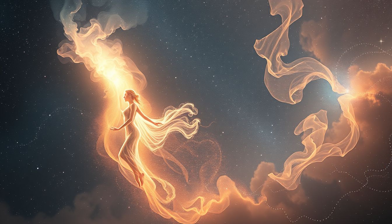 Eine sich auflösende Bajadere symbolisiert vergängliche Illusionen im Traum.