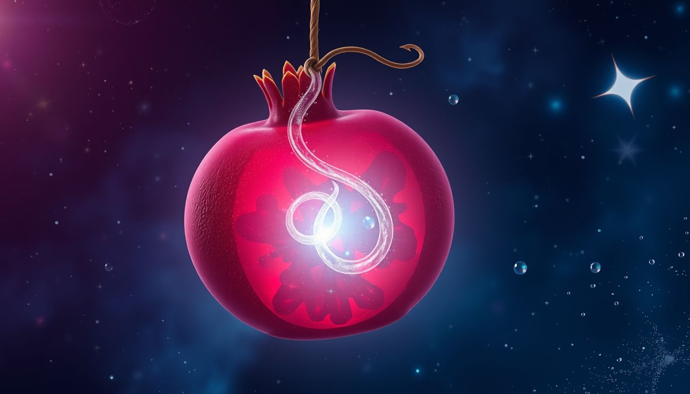 Ein Wurm im Granatapfel symbolisiert verborgene innere Konflikte.