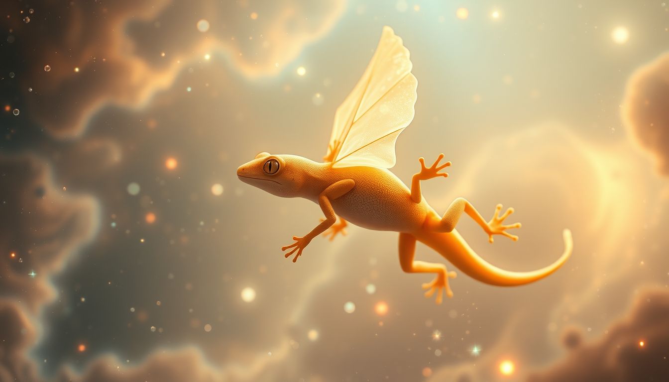Ein fliegender Gecko symbolisiert unerwartete Freiheit und Wandel.
