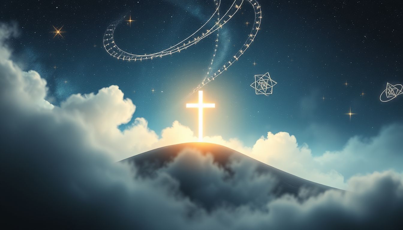 Ein Kreuz auf einem Hügel symbolisiert spirituelle Erhebung und Opfer.