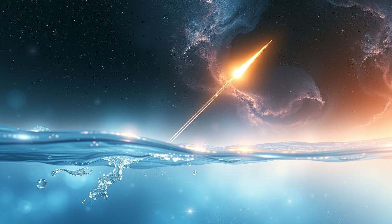 Ein Wurfspeer unter Wasser symbolisiert verborgene innerliche Konflikte.