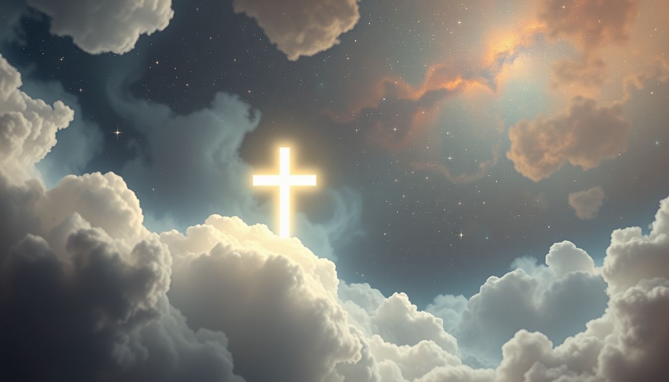 Ein schwebendes Kreuz symbolisiert göttlichen Schutz und spirituelle Führung.
