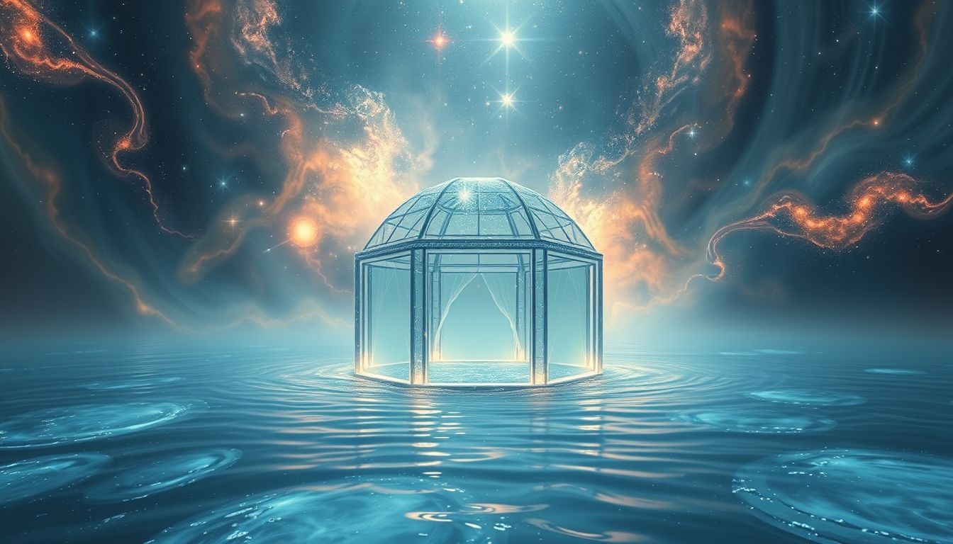 Ein unter Wasser stehender Pavillon symbolisiert verborgene Emotionen.