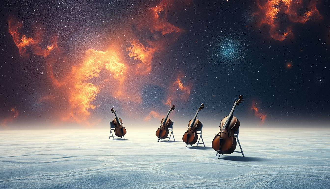 Eine Musikband ohne Publikum symbolisiert innere Unsicherheit und Isolation.