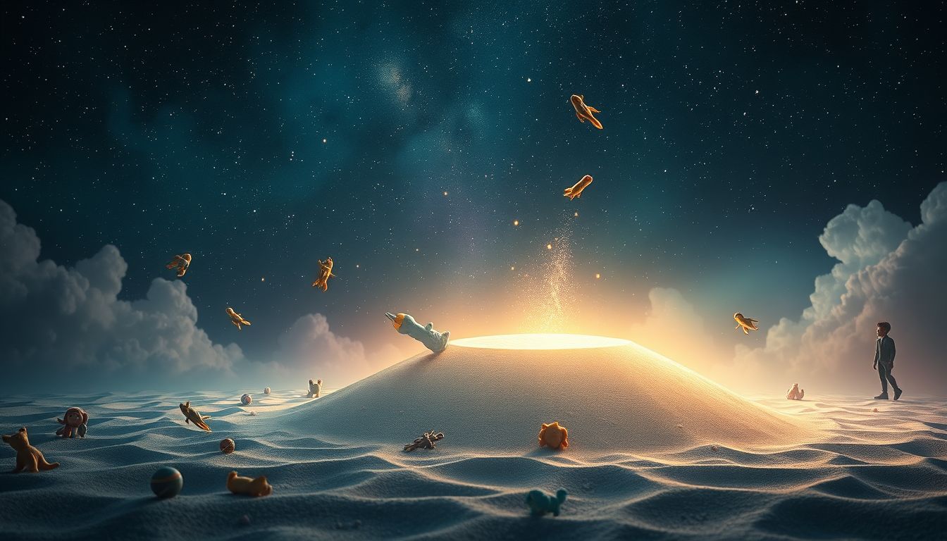 Der Sandkasten symbolisiert Unbeschwertheit und Angst vor Verantwortung.