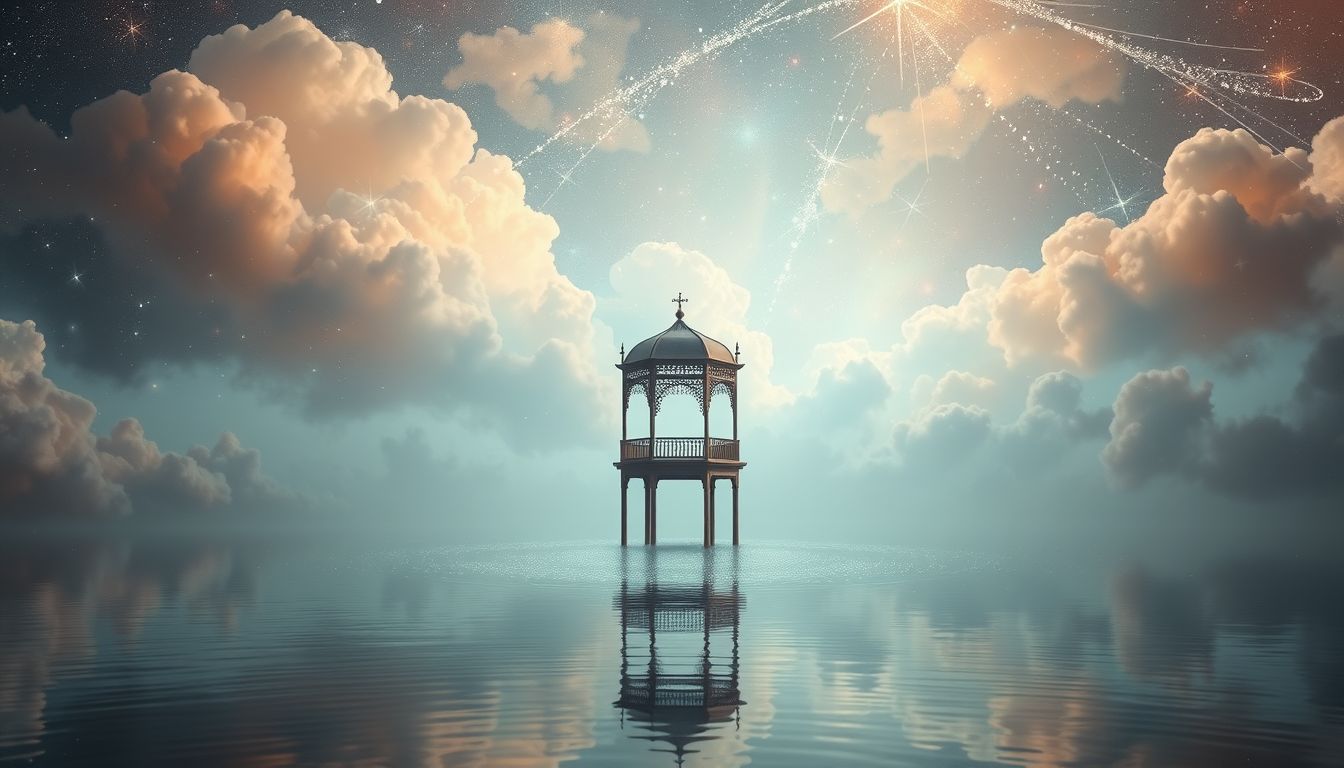 Ein Pavillon am See symbolisiert innere Ruhe und emotionale Klarheit.