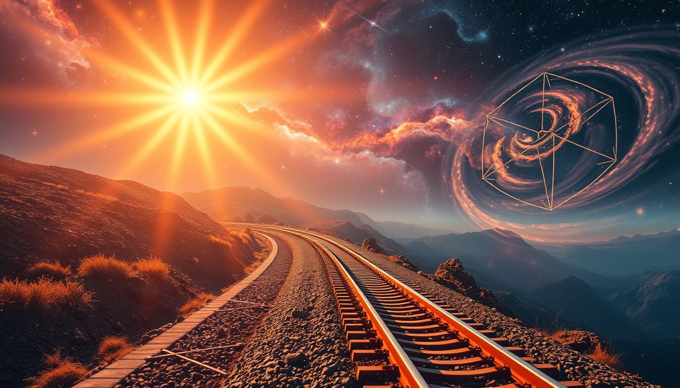 Ein Bahndamm im Sonnenschein symbolisiert Hoffnung und neuen Lebensweg.