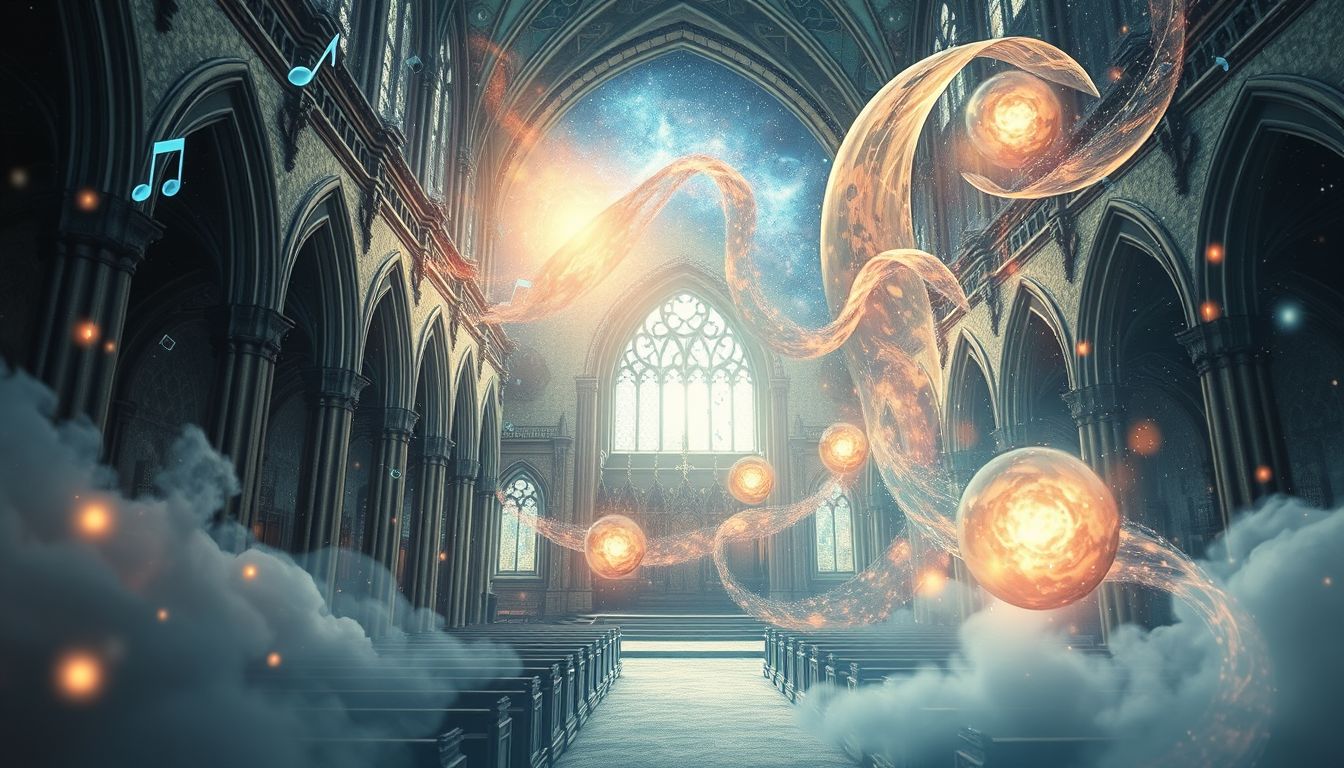 Das Hören von Kirchgesang in leerer Kirche symbolisiert innere Einkehr.