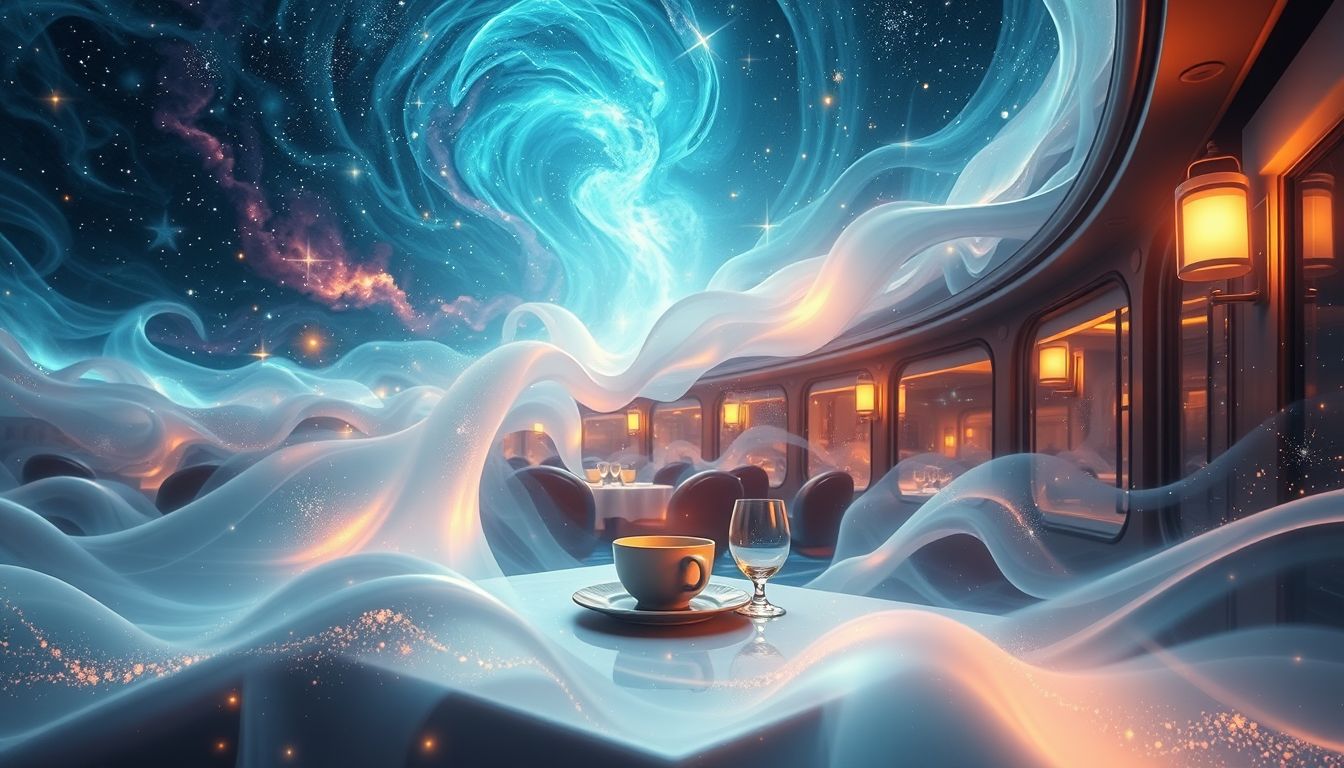 Traum 6 symbolisiert Genuss und Gemeinschaft beim Essen im Speisewagen.
