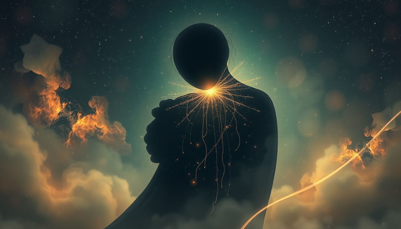 Ein trauriger Lastenträger symbolisiert innere Konflikte und emotionale Belastung.