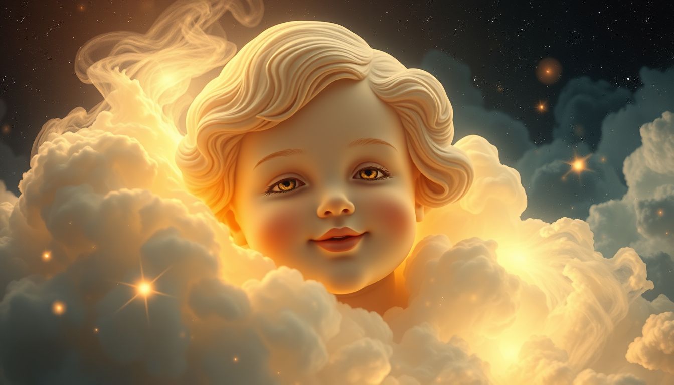Ein lächelnder Cherub symbolisiert göttlichen Schutz und innere Freude.