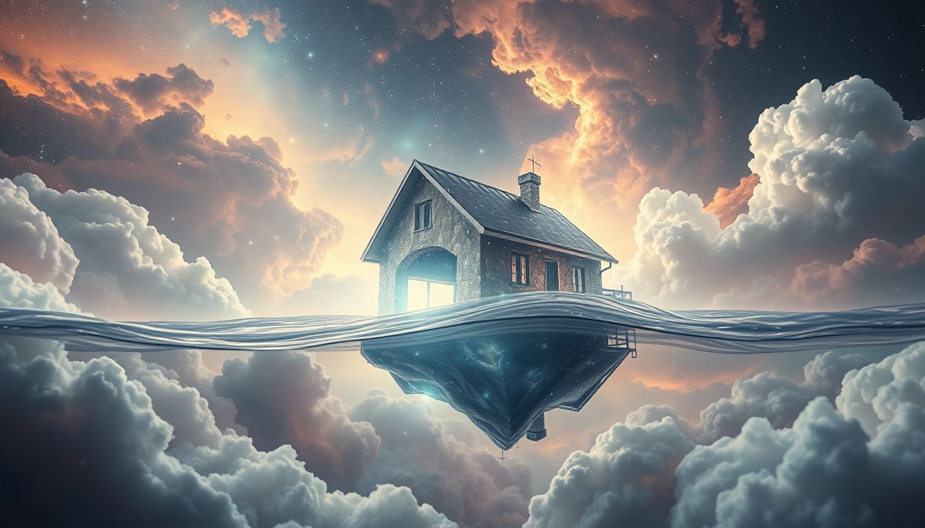 Ein überflutetes Haus symbolisiert emotionale Überforderung und Kontrollverlust.