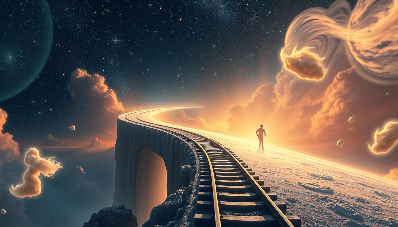 Das Rennen auf dem Bahndamm symbolisiert Lebensziele und Herausforderungen.