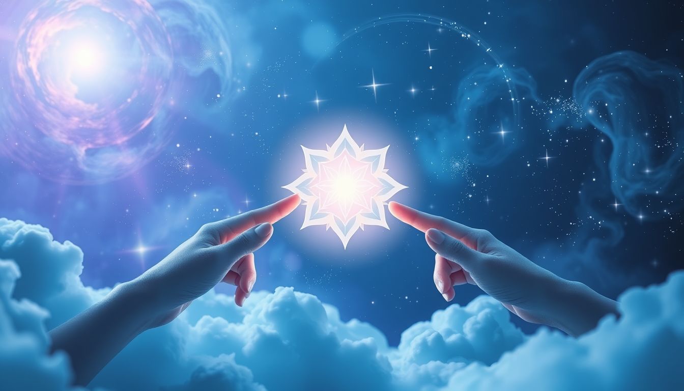 Das Zeigen auf spirituelle Orte symbolisiert innere Orientierung und Erkenntnis.