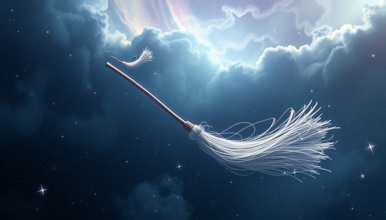 Ein fliegender Kehrbesen symbolisiert Freiheit und ungewöhnliche Veränderungen.