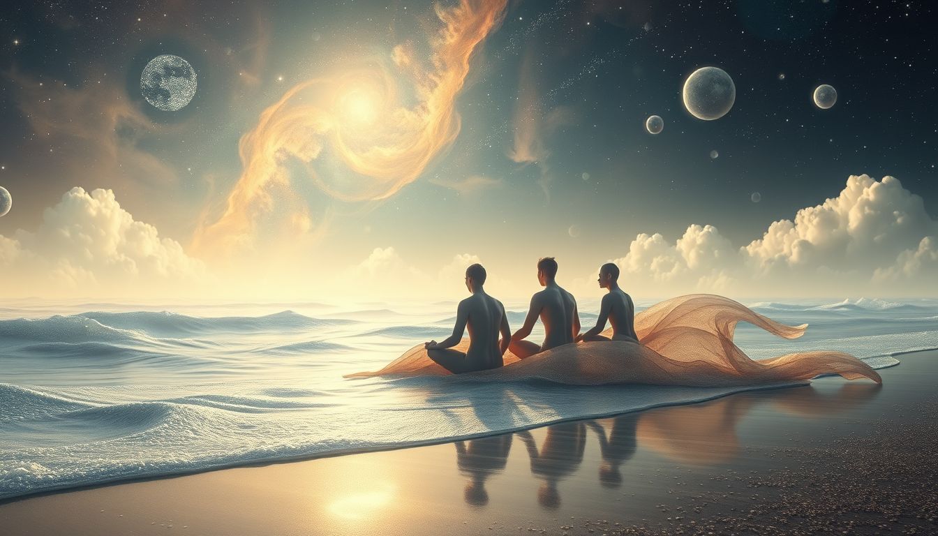 Begleitung am Strand symbolisiert inneren Frieden und emotionale Klarheit.