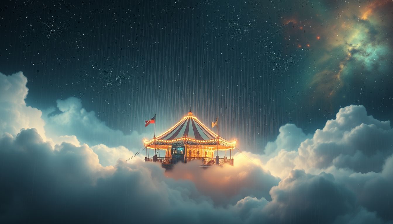 Ein Festplatz im Regen symbolisiert oft emotionale Reinigung und Neubeginn.