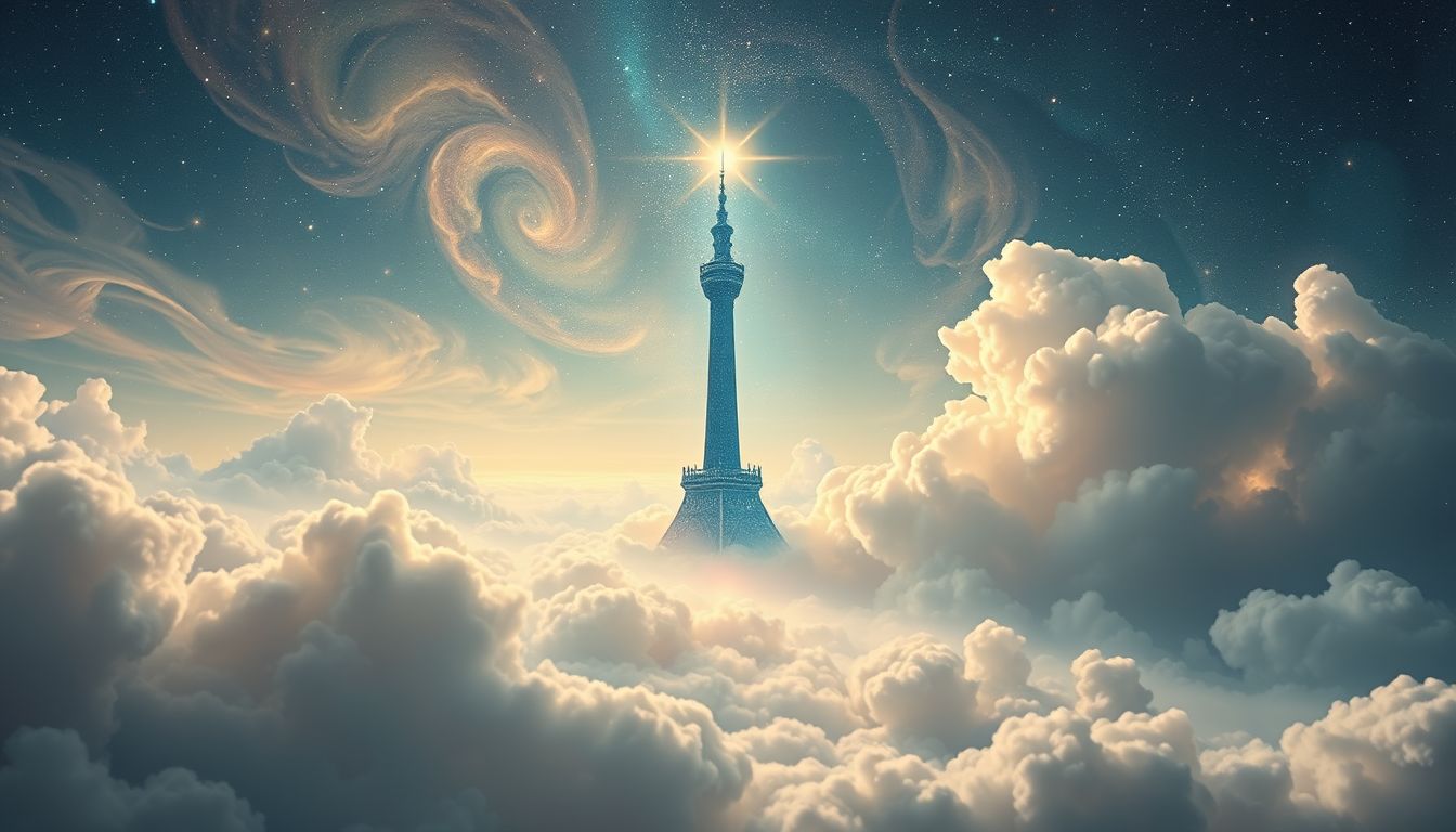 Ein Turm in den Wolken symbolisiert unerreichbare Ziele und Visionen.
