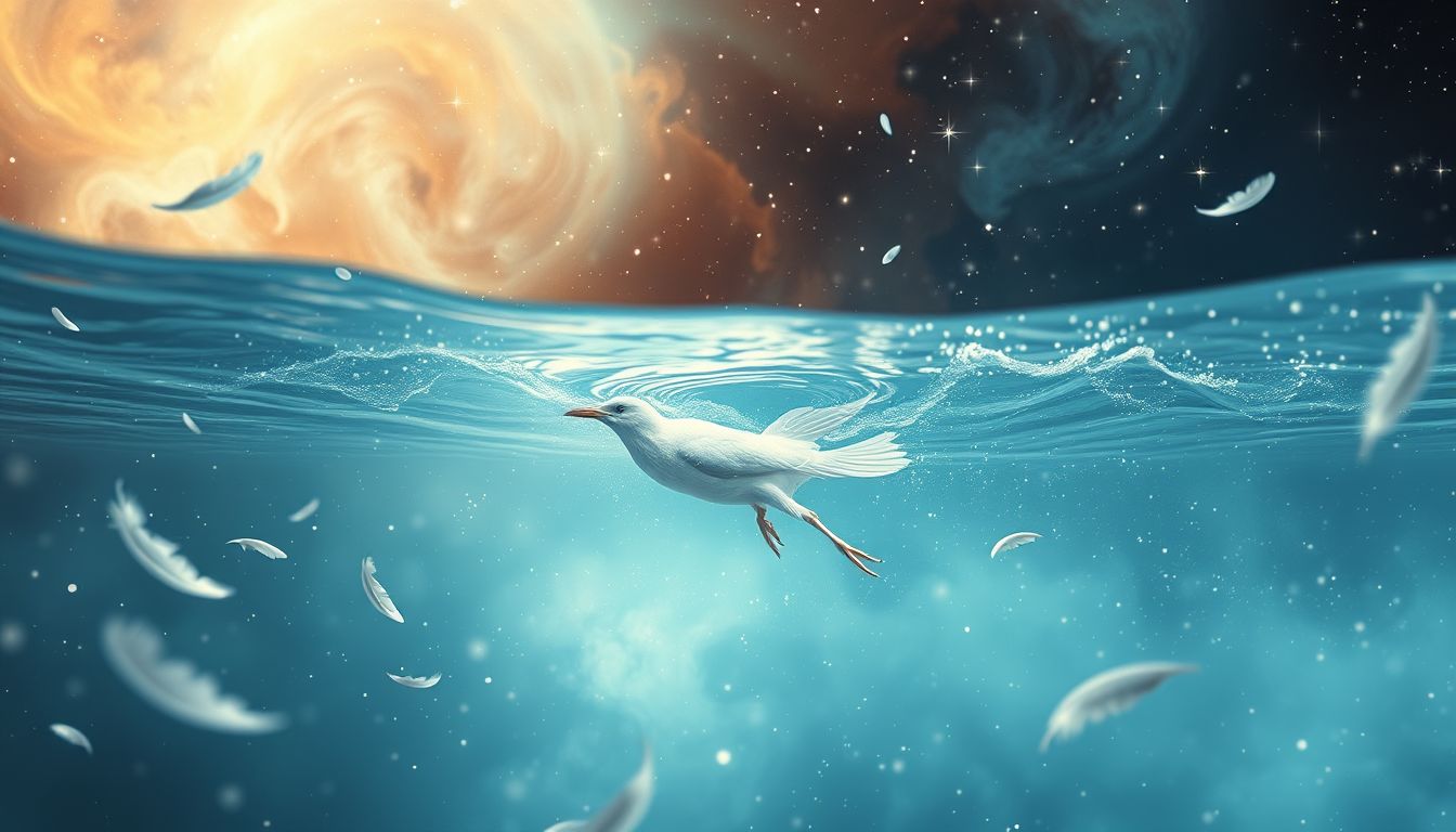 Ein Vogel, der im Wasser schwimmt, symbolisiert emotionale Freiheit.