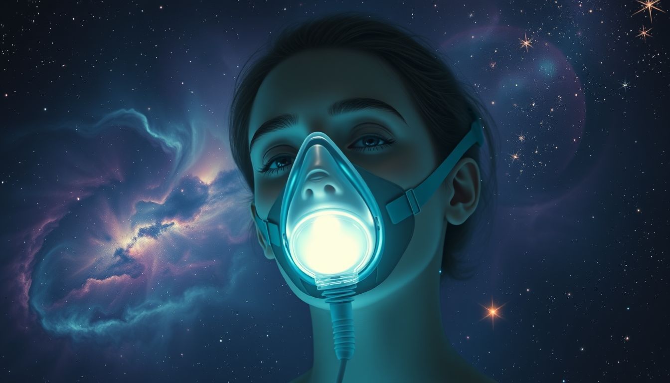 Ein schlecht sitzende Sauerstoffmaske symbolisiert Atemnot im Traum.