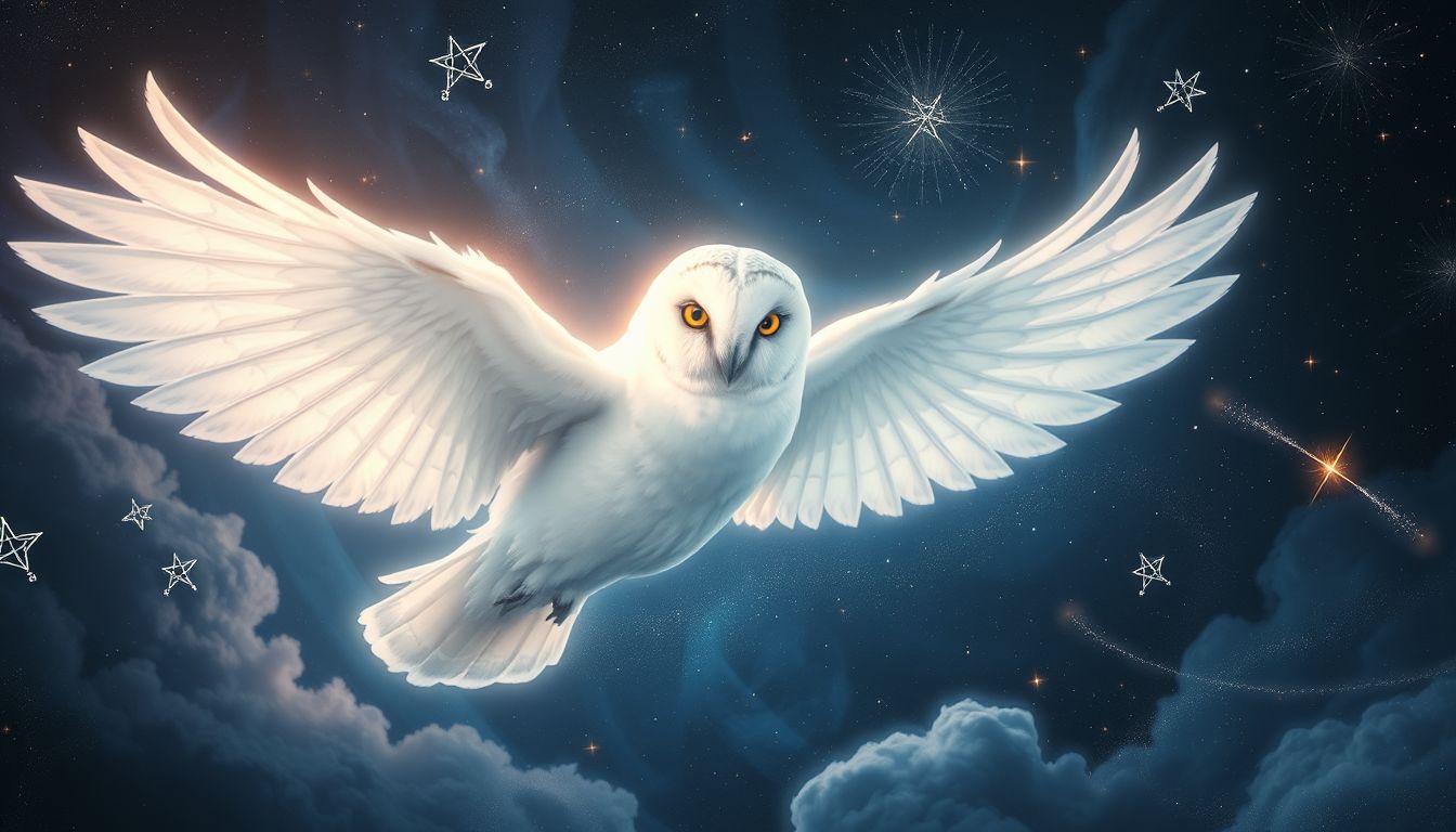 Eine sprechende Schnee-Eule symbolisiert verborgene Weisheit und Intuition.