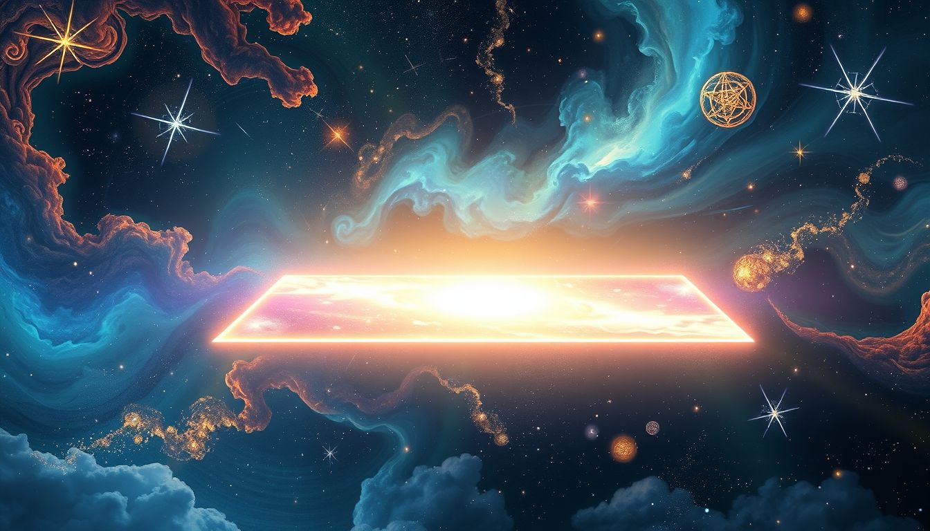 Eine leuchtende Tafel symbolisiert plötzliche Erleuchtung im Traum.