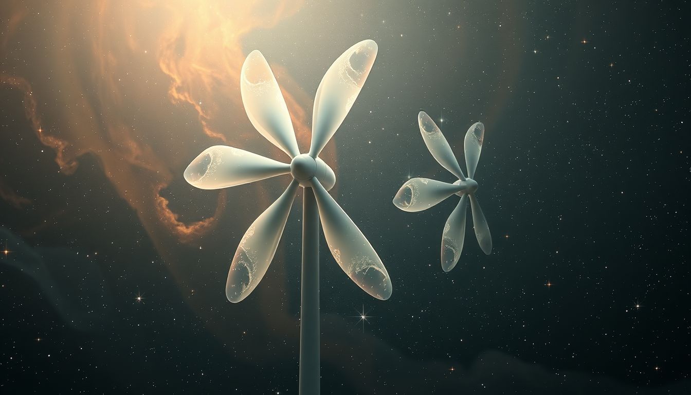 Riesige Windmühlenflügel symbolisieren im Traum große Ziele und Ehrgeiz.