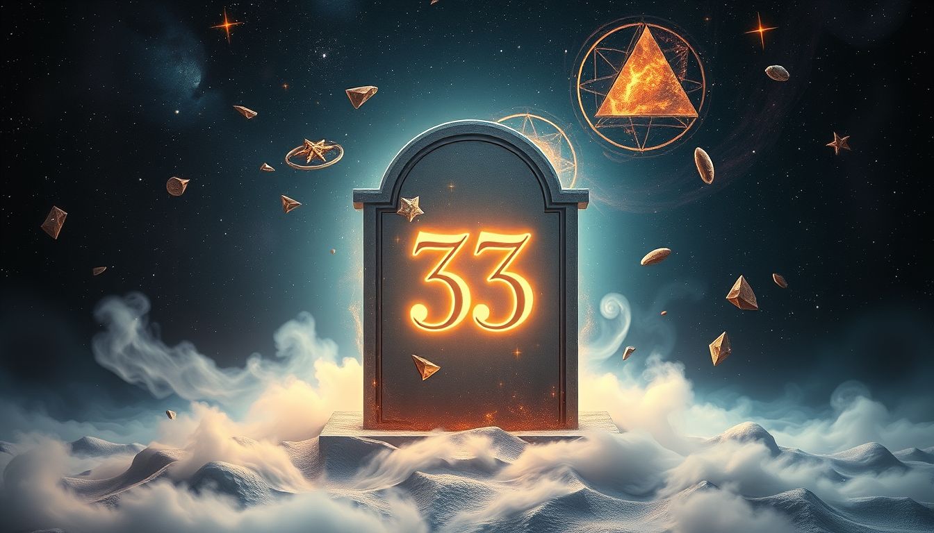 Die Zahl 33 auf einem Grabstein symbolisiert spirituelle Transformation und Neuanfang.