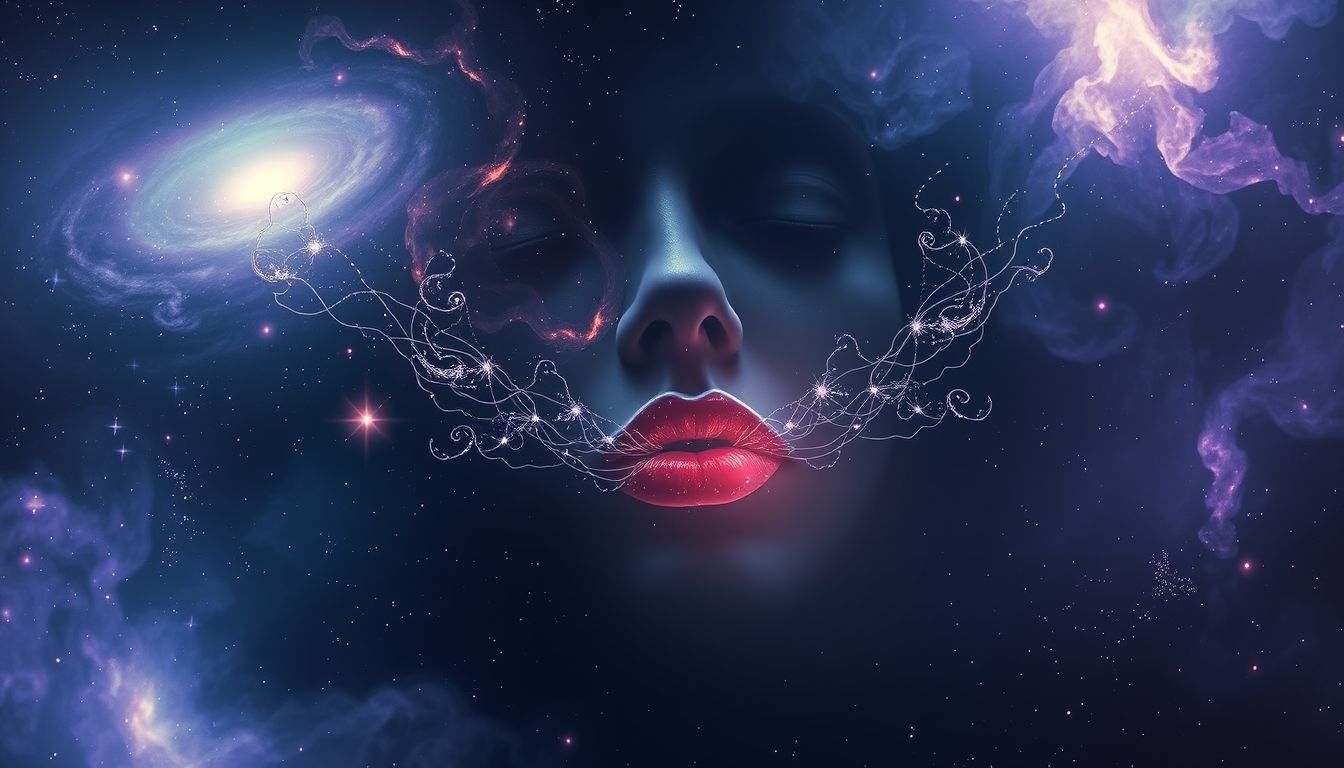 Ein zugenähter Mund symbolisiert oft innere Sprachlosigkeit und Isolation.