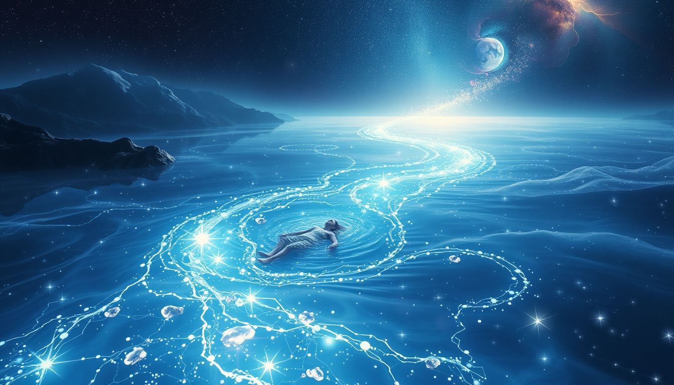 Versinken im Fluss symbolisiert Lebensfluss und innere Herausforderungen.