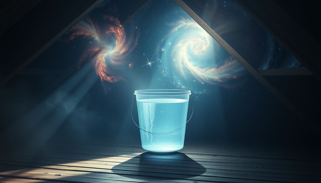 Ein Eimer Wasser auf dem Dachboden symbolisiert verborgene Emotionen.