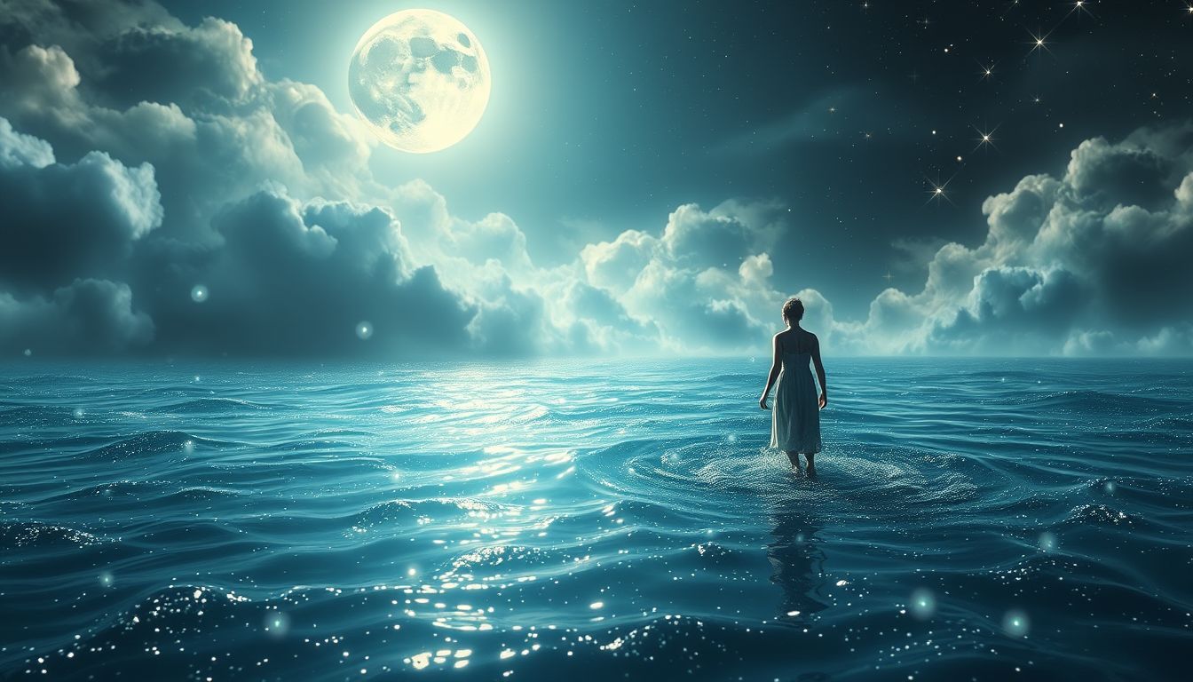 Waten im Mondlicht symbolisiert verborgene Intuition und unbewusste Klarheit.