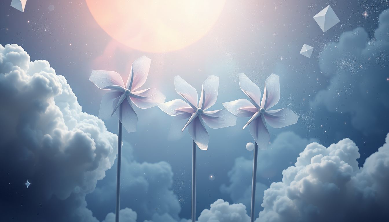 Langsam drehende Mühlenflügel symbolisieren Lebensbalance und harmonischen Fortschritt.