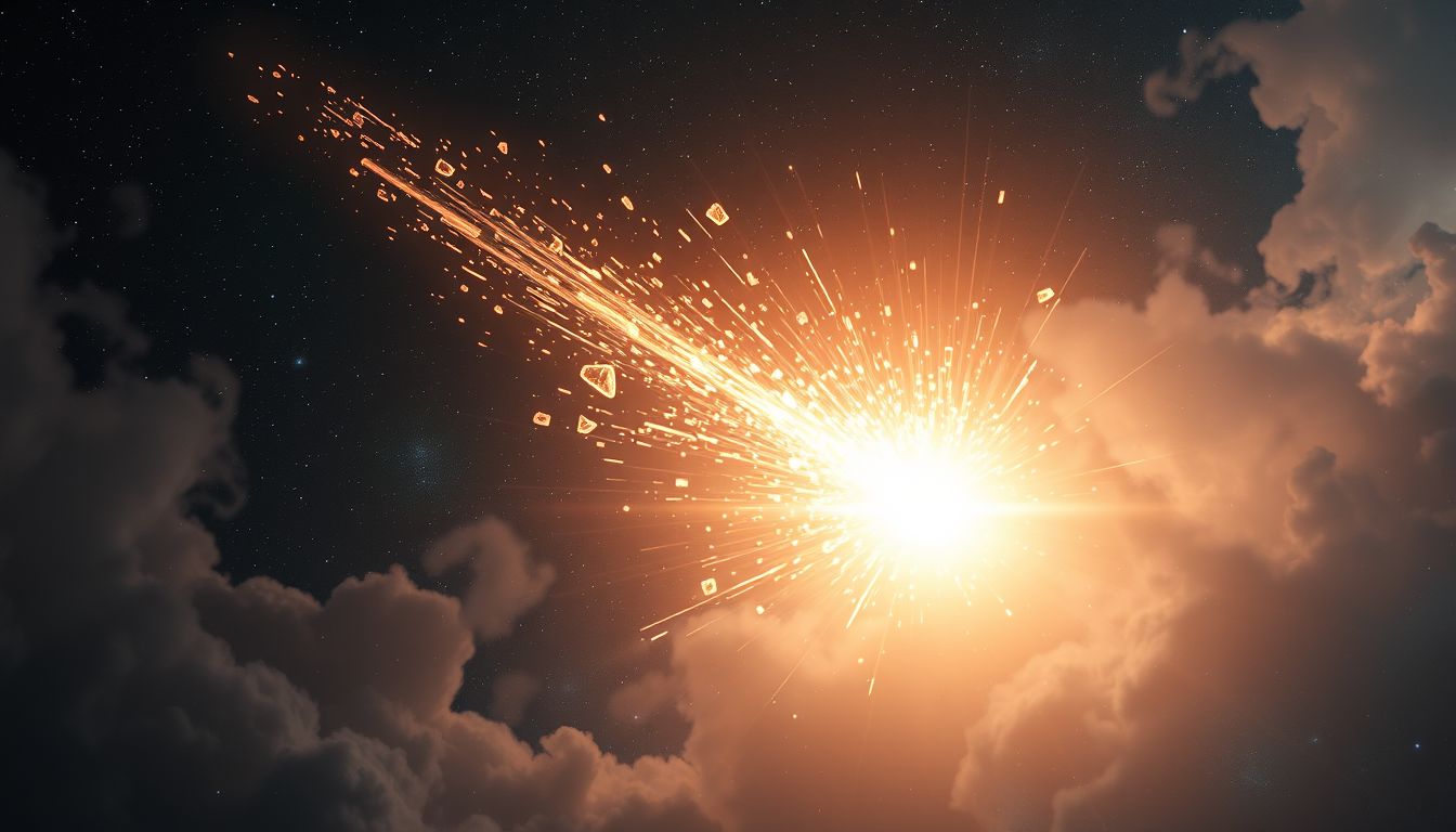 Ein explodierender Meteorit symbolisiert plötzliche, transformative Erkenntnisse im Traum.