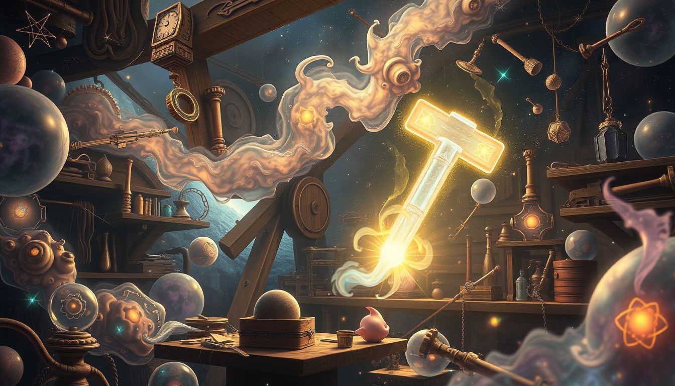 Ein Hammergeist in der Werkstatt symbolisiert kreative Problemlösungskraft.