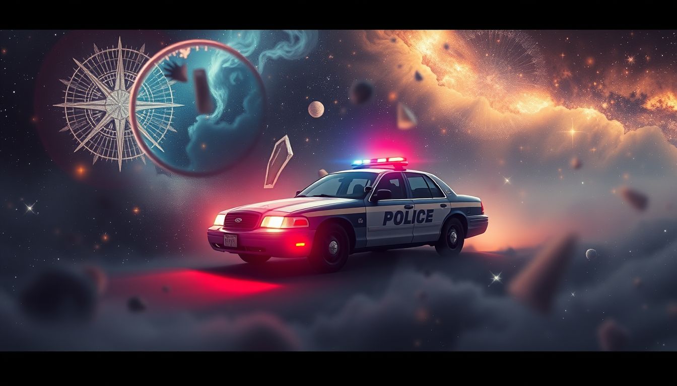Ein verlorenes Polizeiauto symbolisiert innere Orientierungslosigkeit im Leben.
