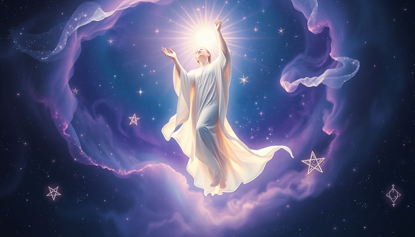 Ein transzendierender Mystiker symbolisiert spirituelles Erwachen und innere Freiheit.