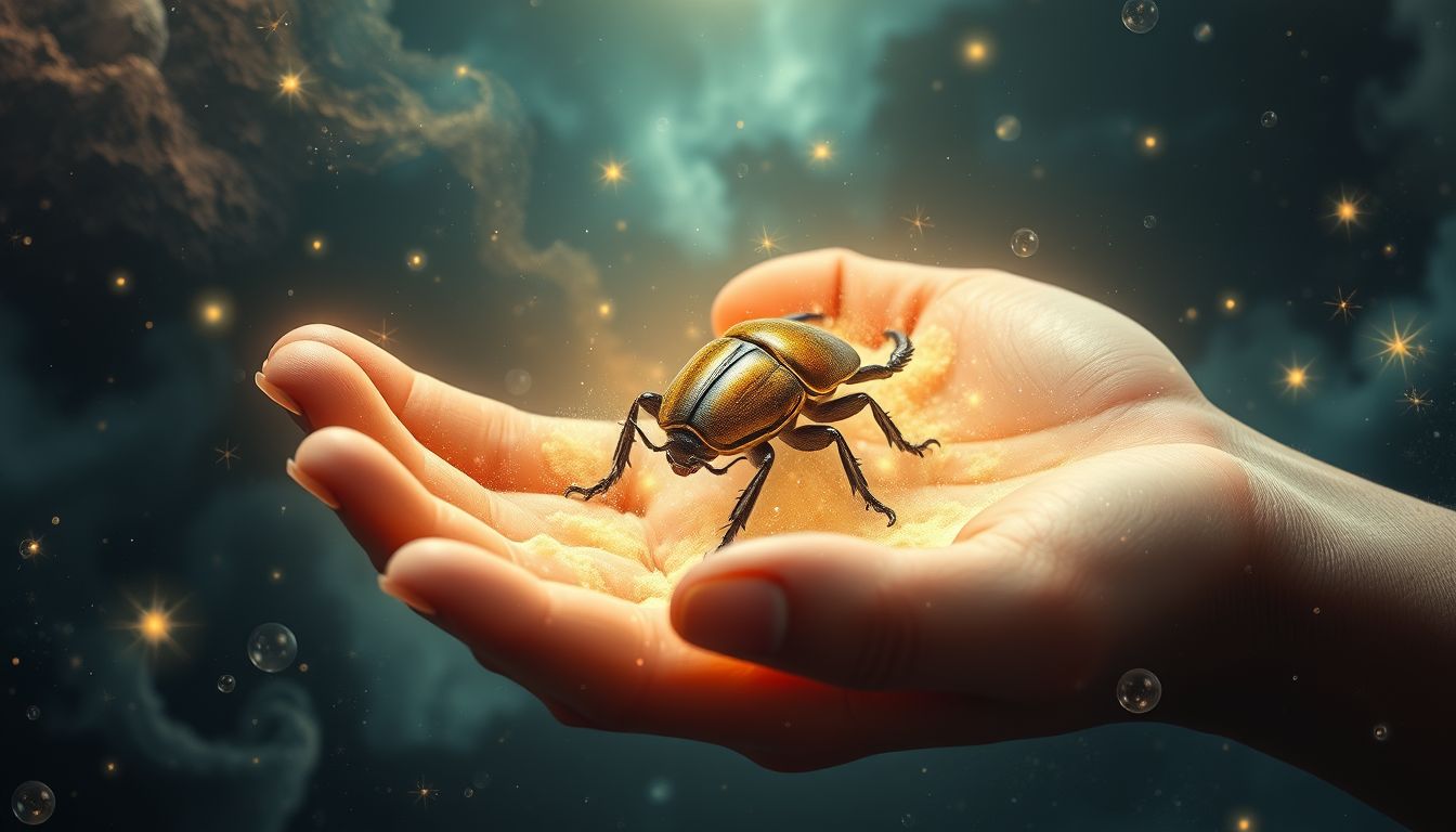 Einen Skarabäuskäfer fangen symbolisiert Kontrolle über eigene Transformation.