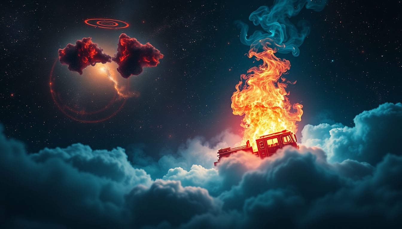 Ein Löschfahrzeug, das Feuer ignoriert, symbolisiert unterdrückte Probleme.