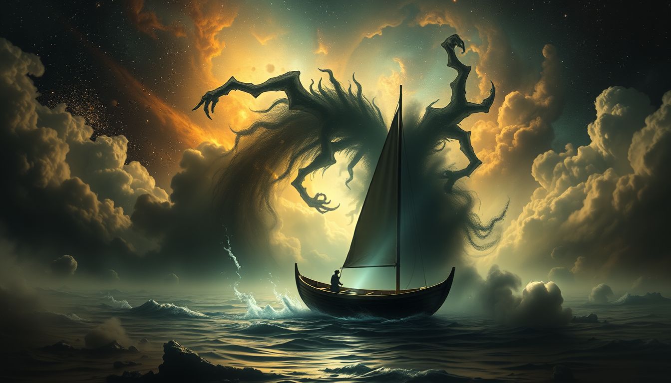 Ein Monsterangriff auf Kahn symbolisiert innere Ängste und Konflikte.